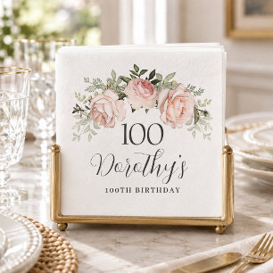 Serviette En Papier Fleurs Roses Rustiques pour Anniversaire 100 ans s