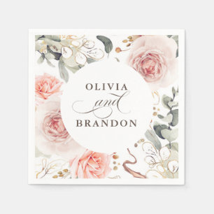 Serviette En Papier Fleurs roses Terre Élégant Mariage Boho