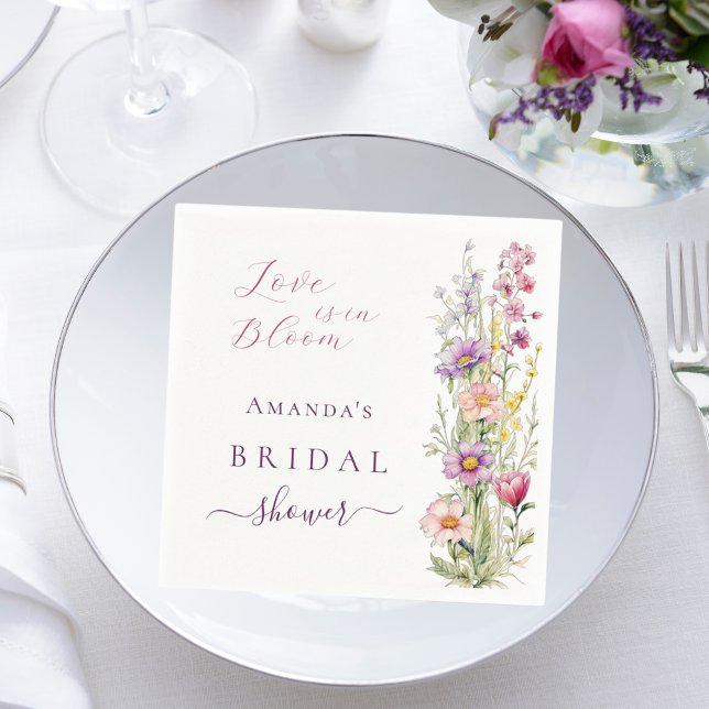 Serviette En Papier Fleurs roses violettes de mariage Love in bloom (Créateur téléchargé)