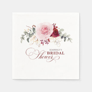 Serviette En Papier Fleurs Rouges Bourguignonnes Élégant Boho N'import