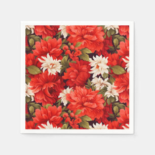 Serviette En Papier Fleurs rouges et blanches