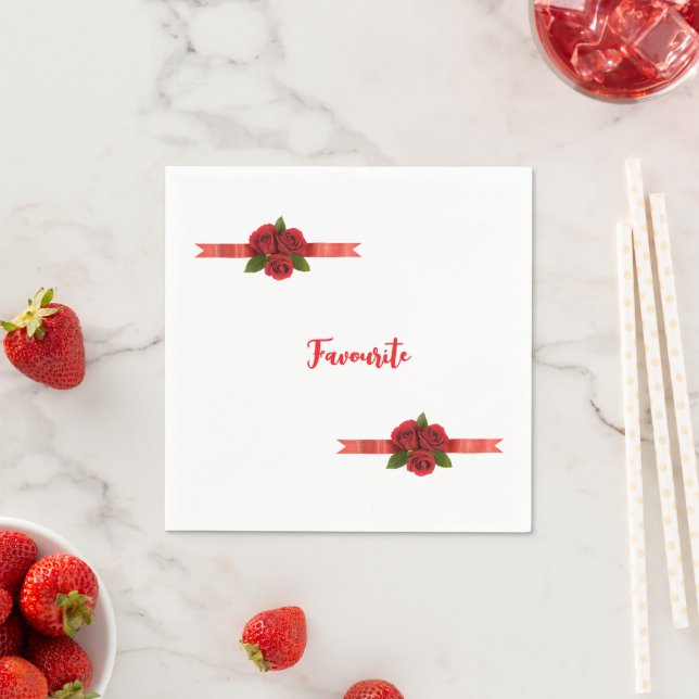 Serviette En Papier Fleurs Rouges Favori (En situation)