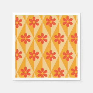 Serviette En Papier Fleurs rouges rétro sur diamants vintage orange 