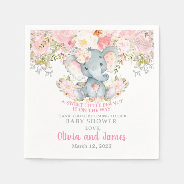 Serviette En Papier Fleurs rousses roses et serviettes d'éléphant. (Devant)
