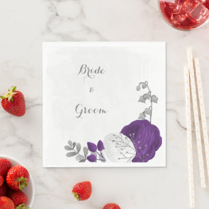 Serviette En Papier fleurs royales violettes et blanches argent