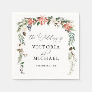 Serviette En Papier Fleurs rustiques d'hiver   Mariage de Noël