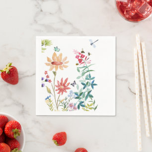 Serviette En Papier Fleurs sauvages aquarelle