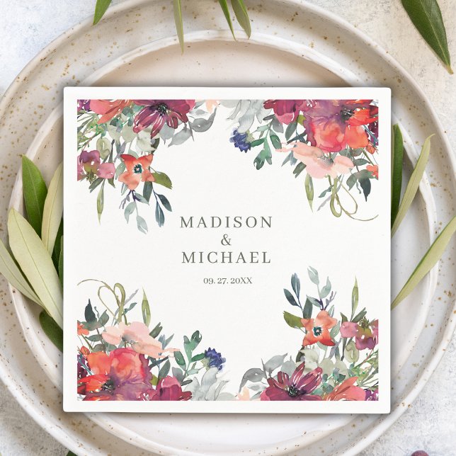 Serviette En Papier Fleurs sauvages aquarelle Elegant Mariage de autom (Créateur téléchargé)