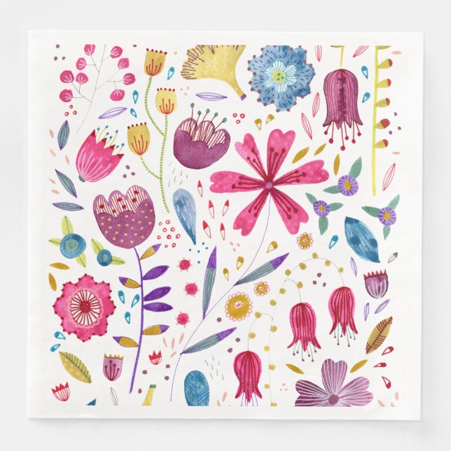 Serviette En Papier Fleurs sauvages Aquarelle Napkin (Devant)