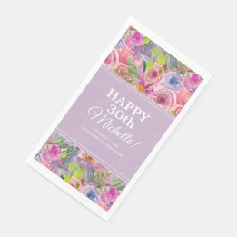 Serviette En Papier Fleurs sauvages aquarelles rose violet 30 ans