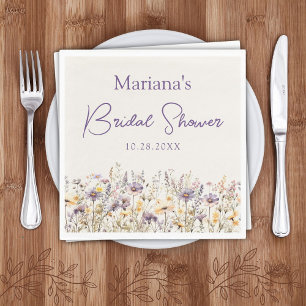 Serviette En Papier Fleurs sauvages beige violet Fleurs florales Maria