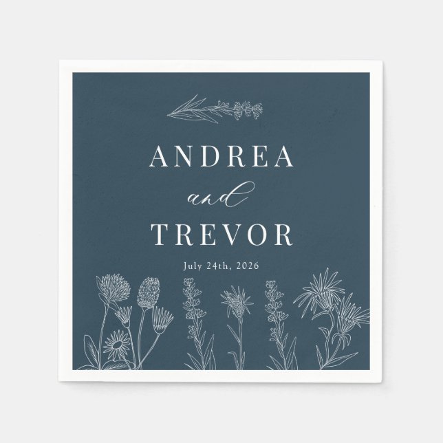 Serviette En Papier Fleurs sauvages blanches | Boho Chic Mariage (Devant)