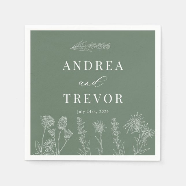 Serviette En Papier Fleurs sauvages blanches | Boho Chic Mariage (Devant)