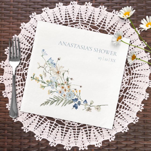 Serviette En Papier Fleurs sauvages bleues poussiéreuses rustiques et  (Créateur téléchargé)