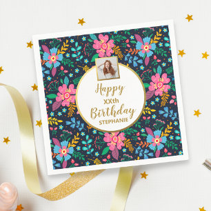 Serviette En Papier Fleurs sauvages colorées Anniversaire sur mesure a