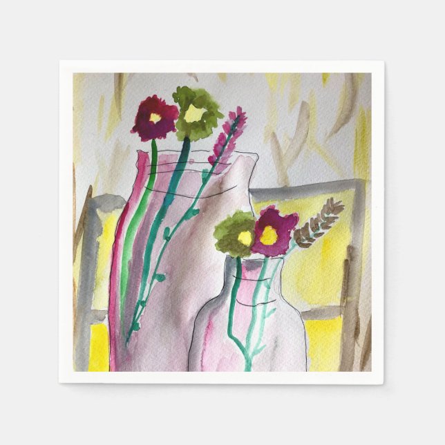 Serviette En Papier Fleurs sauvages dans le vase art abstrait (Devant)