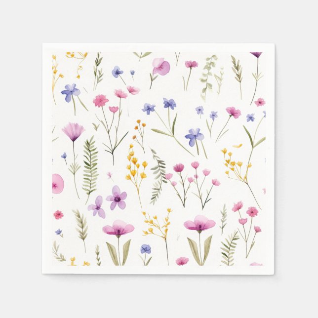 Serviette En Papier Fleurs sauvages d'aquarelle d'été (Devant)