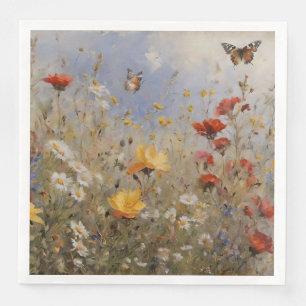 Serviette En Papier Fleurs sauvages d'aquarelle et papillons
