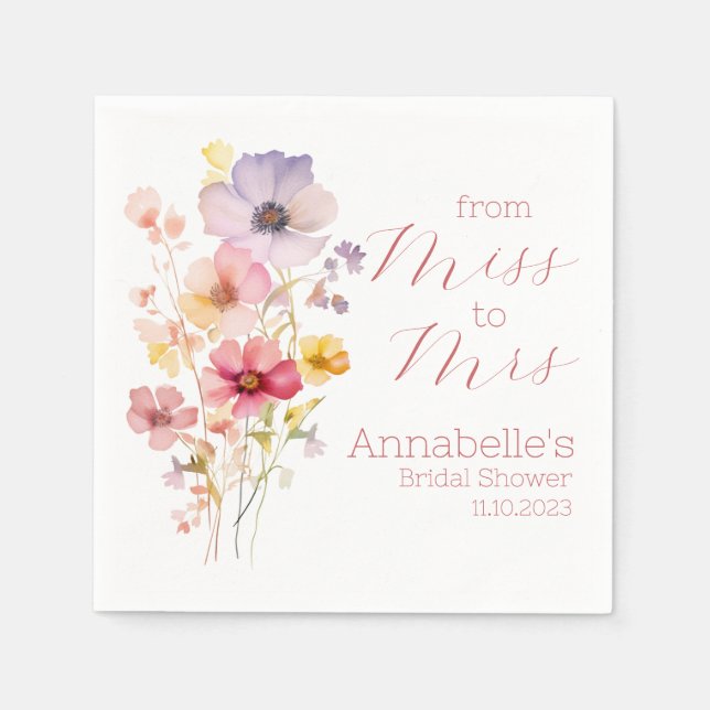 Serviette En Papier Fleurs sauvages de cocktails de Fêtes des mariées  (Devant)