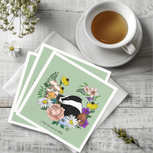 Serviette En Papier Fleurs sauvages du blaireau des bois Champignons V