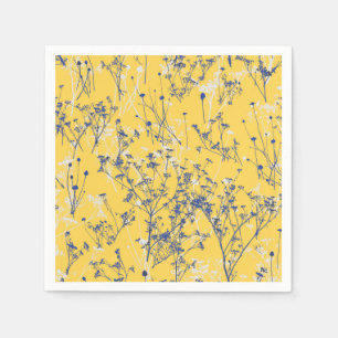 Serviette En Papier Fleurs sauvages élégants sur la moutarde jaune