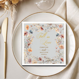 Serviette En Papier Fleurs sauvages Or 'Tombez amoureux' Mariage éléga