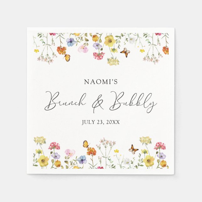 Serviette En Papier Fleurs Sauvages Papillons Brunch Bohème et Fête av (Devant)