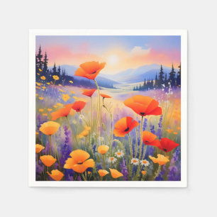 Serviette En Papier Fleurs sauvages paysagers florissants en aquarelle
