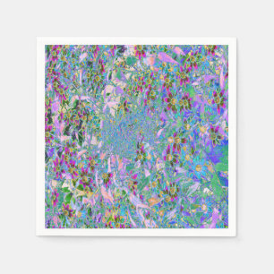 Serviette En Papier Fleurs sauvages rétro violettes, vertes et bleues 