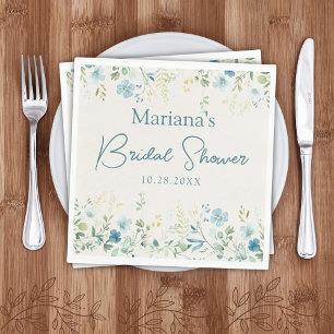 Serviette En Papier Fleurs sauvages sarcelle beige Fête de mariage Flo