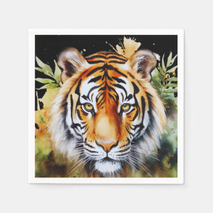 Serviette En Papier Fleurs Tiger Pastel Safari Aquarelle Savannah