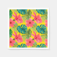 Fleurs tropicales exotiques et feuillage sur Jaune