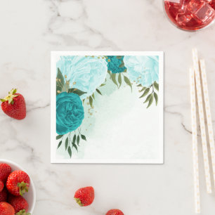 Serviette En Papier fleurs turquoise vert feuille mariage