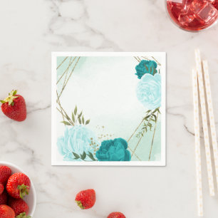 Serviette En Papier fleurs turquoise vert feuille mariage