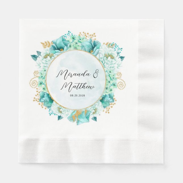 Serviette En Papier Fleurs vertes de menthe et Mariage de houillère d' (Devant)