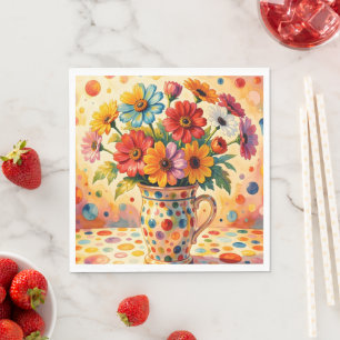 Serviette En Papier Fleurs Vibrantes, Points Colorés,