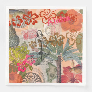 Serviette En Papier Fleurs Vintage Hula Coloré Hawaïen Tropical 