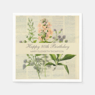 Serviette En Papier Fleurs Vintage pour 80e Anniversaire