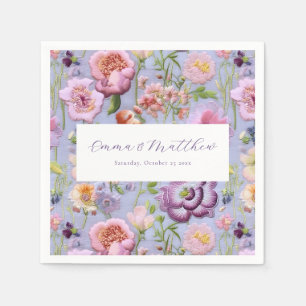 Serviette En Papier Fleurs Violettes Broderie Mariage