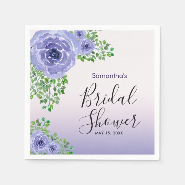 Serviette En Papier Fleurs Violettes Élégantes | Réception de Mariage (Devant)