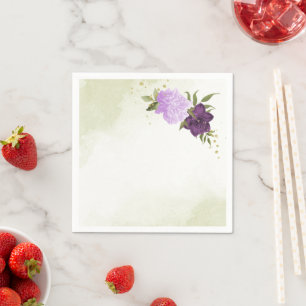 Serviette En Papier fleurs violettes feuilles vertes mariage