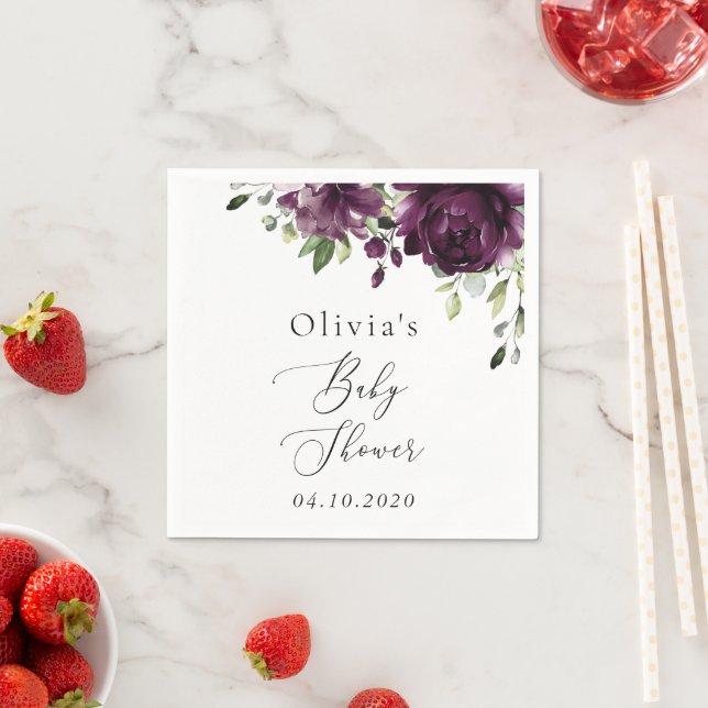 Serviette En Papier Fleurs violettes, Fleurs de prunes, Boho, Baby sho (En situation)