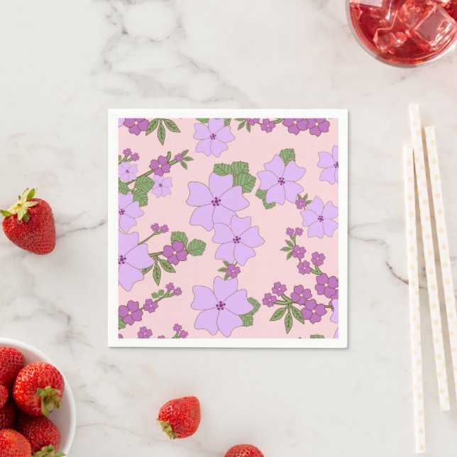 Serviette En Papier Fleurs Violettes, Modèle Floral, Motif De Fleurs (En situation)