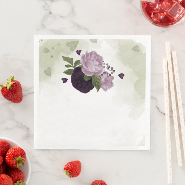 Serviette En Papier Fleurs violettes profondes et légères verdure (En situation)