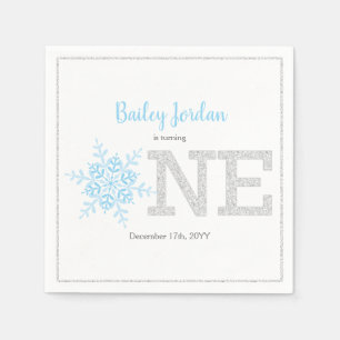Serviette En Papier Flocon de neige Blue & Silver Parties scintillant