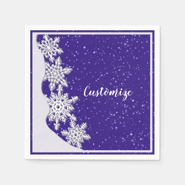 Serviette En Papier Flocon de neige de Noël bleu personnalisé (Devant)