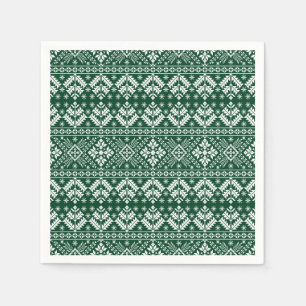 Serviette En Papier Flocon de neige vert foncé et floral Fair Isle de