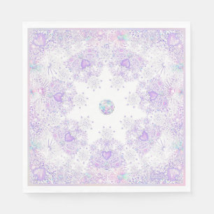 Serviette En Papier flocon de neige violet clair et coeur étincelant