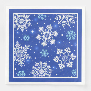 Serviette En Papier Flocons blancs sur fond bleu
