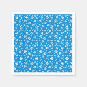Serviette En Papier Flocons blancs sur motif d'hiver bleu moyen